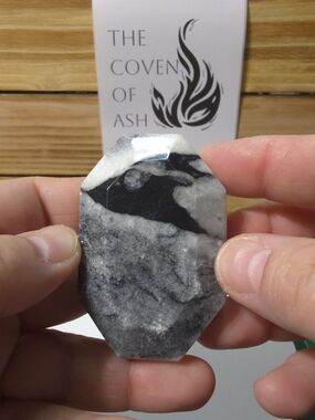 Black and White Shell Jasper Square-edged Palm Stone